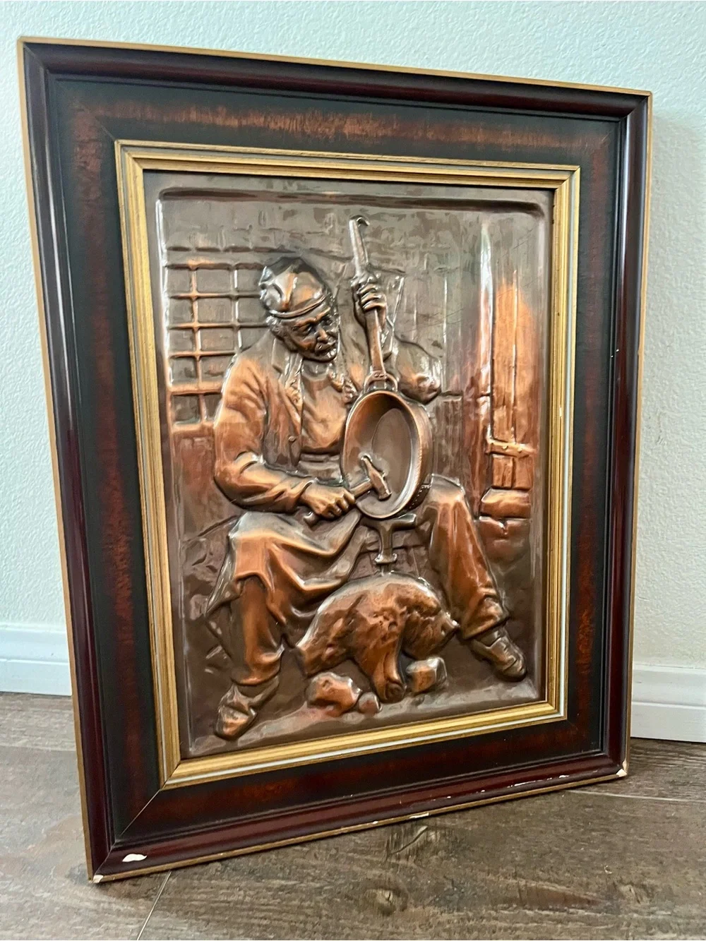 Vintage 3D Copper Relief Wall Art Plaque - Brown & Bronze 16/20 Inches